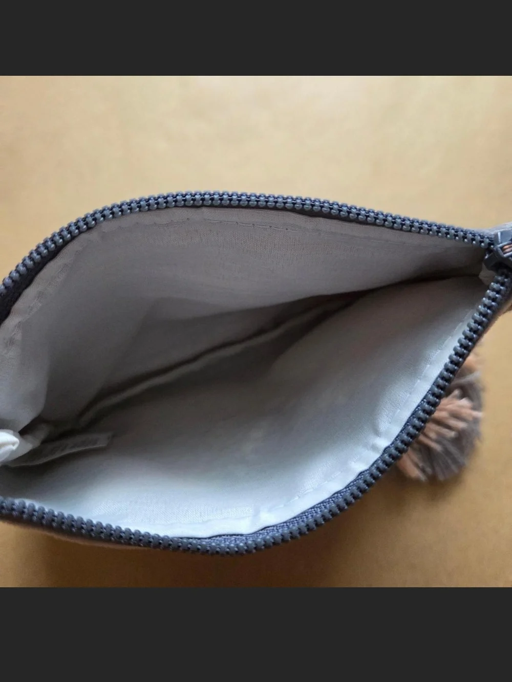 Grey Suede Coin Purse with Pink and Green Floral Embroidery